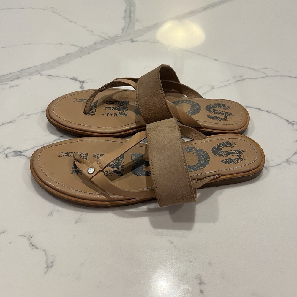 Sorel Women’s Ella II Easy Flip Flop Sandals Shoes Brown Suede Thong Slip On 7.5